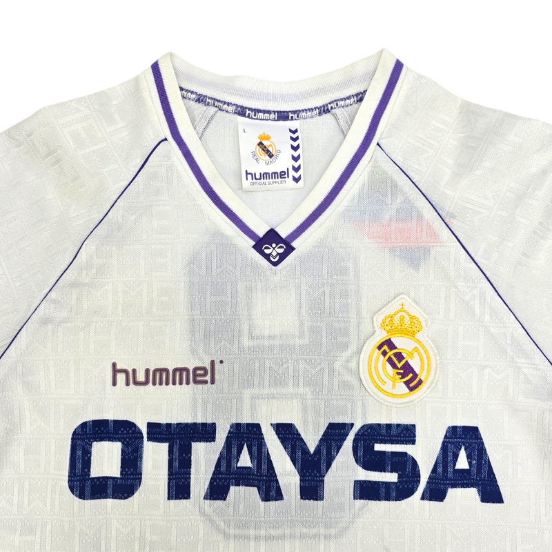 1990/92 Real Madrid Home Football Shirt (L) Hummel #8 (Míchel) Matchworn/Prepared - Football Finery - FF204373