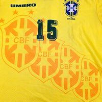 1994/96 Brazil Home Football Shirt (L) Umbro #15 (Santos) - Football Finery - FF204085