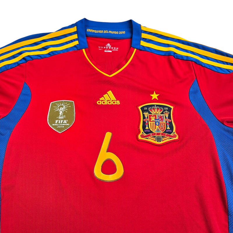 2010/11 Spain Home Football Shirt (L) Adidas # 6 Iniesta - Football Finery - FF202835