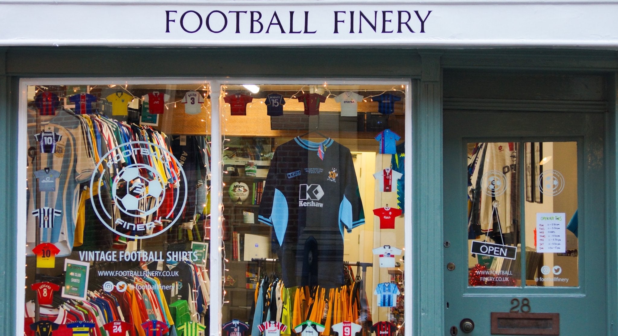 Football Finery Vintage Jersey Shop Window in Cambridge